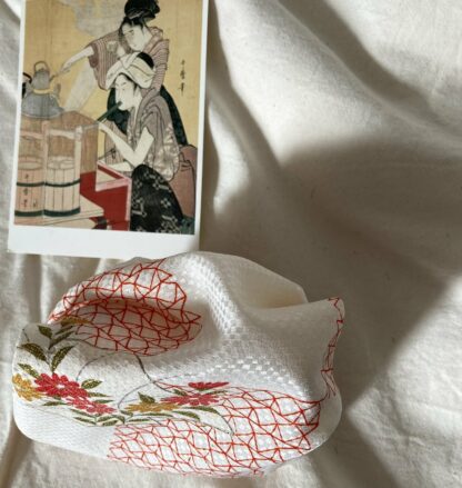 Pochette KIMONO JAPONAIS VINTAGE - Tissés de blancs, traits orangés et fils or argent – Image 6